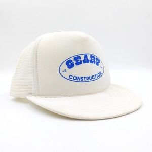 Vintage Geary Construction Snapback Trucker Hat Mesh Advertising Sportscap White